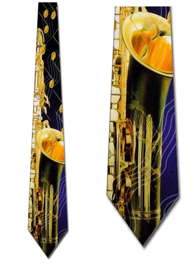 Three Rooker Saxophone and Music Notes Tie Mens Neckties - Image 2